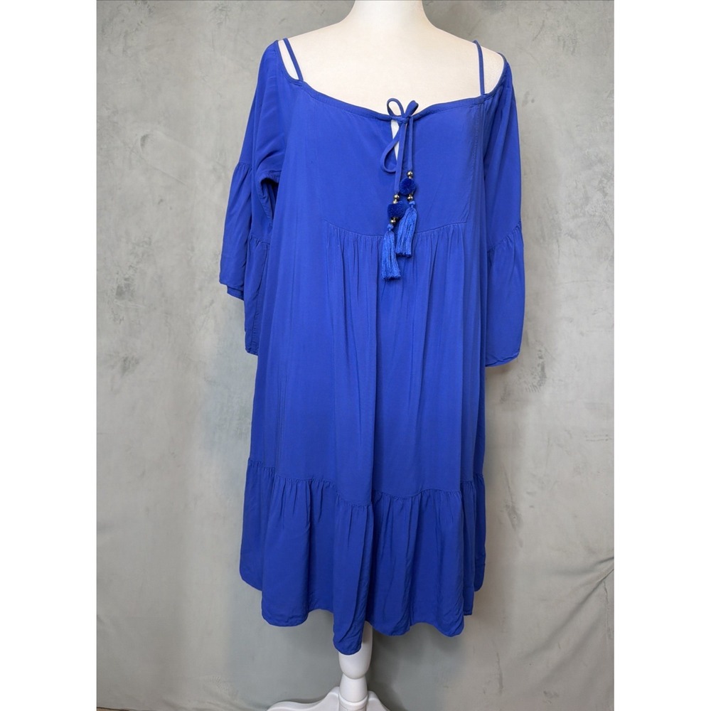 Lilly Pulitzer Women's Blue Tassel Shift Dress Rayon Size S Boho Cover Up